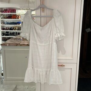 Aqua White Poplin sleeve Flounced Mini Dress XL